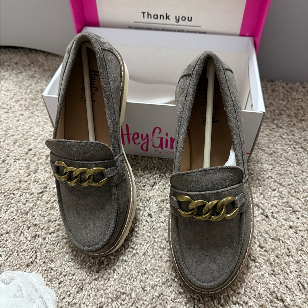 Gray Loafers with Gold Chain